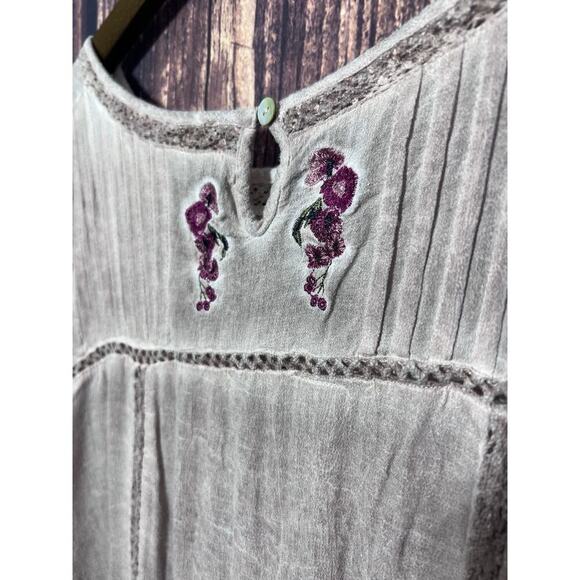 Anthropologie POL Sz S Tunic Top Boat Neck Embroidery Tassels Flounce Hem Boho - Picture 3 of 9